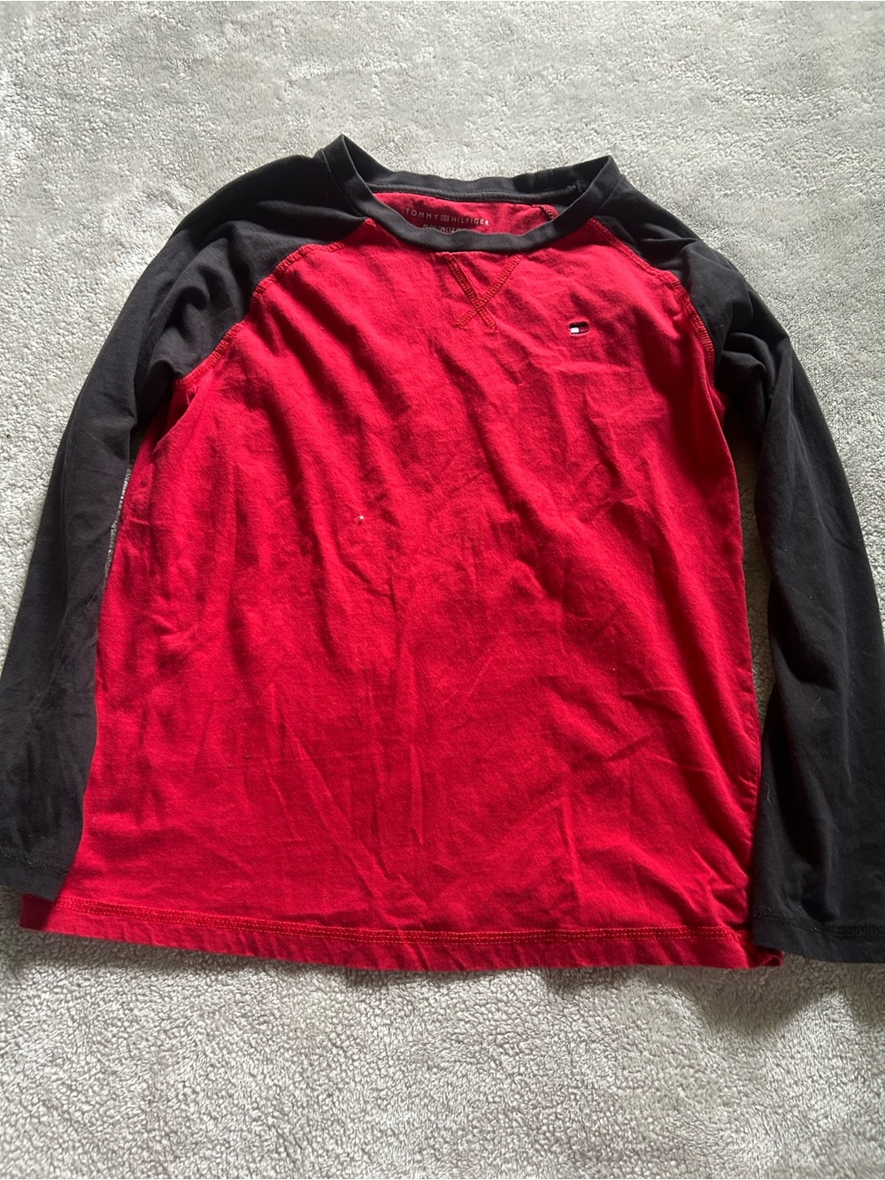 Tommy Hilfiger Red and Black Raglan Long Sleeve Tee